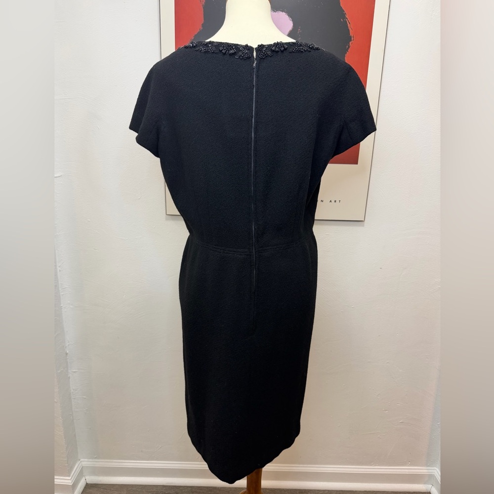 Insane Vintage Black Wool Beaded Sheath Dress Mid-Century Handmade Con Matic Zip - Picture 9 of 17